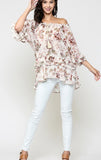 Blu Heaven Ruffle On/Off Shoulder Peasant Top with Tassel Trim