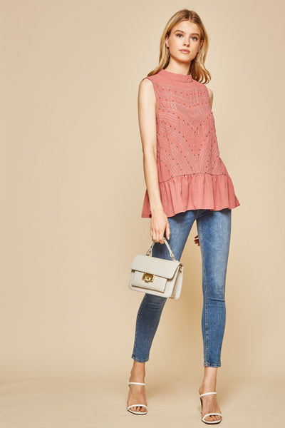 Andree by Unit Flowy Mock Neck Embellished Sleeveless Top