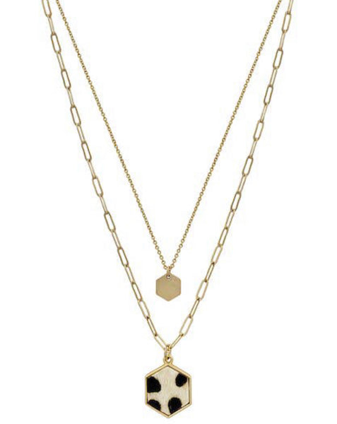 Meghan Browne Abby Double Stand Necklace with Black and White Cheetah Pendant