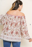 Blu Heaven Floral Print Sleeve Off Shoulder Top-PLUS SIZE