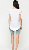 Blu Heaven Pinstriped Tiered Ruffle Sleeve Tunic Top with Rounded Hem