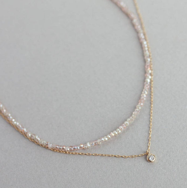 Meghan Browne Bay Vintage Rose Crystal and Gold Layered Necklace with Crystal Pendant