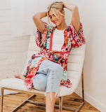 Pretty Simple Belted Boho Floral Kimono