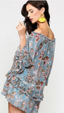 Blu Heaven Ruffle On/Off Shoulder Peasant Top with Tassel Trim