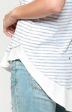 Blu Heaven Pinstriped Tiered Ruffle Sleeve Tunic Top with Rounded Hem