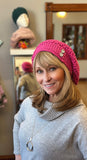 Amy Pink  Slouch Crochet Hat with Crystal Heart Accents