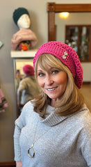 Amy Pink  Slouch Crochet Hat with Crystal Heart Accents