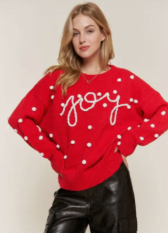 AND THE WHY JOY POM ACCENT SWEATER