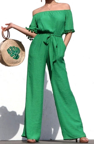 Dress Day Green Tassel Jump Suit