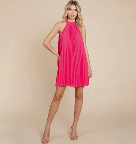 RolyPoly Pleated Pink Halter Swing Dress