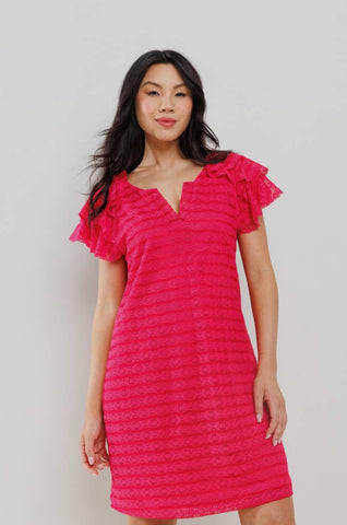 Ces Femme Pink Lace Short Sleeve Mini Dress
