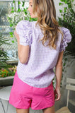 Vine and Love Gingham Puff Short Sleeve Top