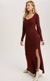 Bluivy Cranberry Square Neck High Slit Sweater Maxi Dress