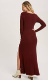 Bluivy Cranberry Square Neck High Slit Sweater Maxi Dress