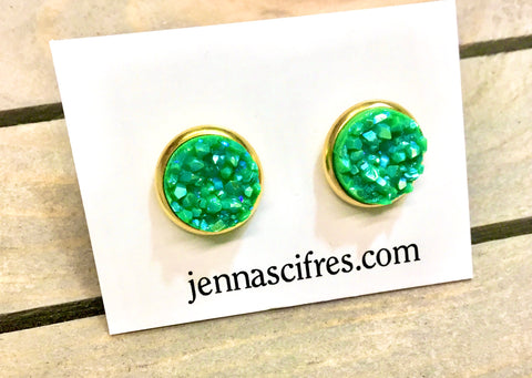 Jenna Scifres Green Druzy Stud  Earrings