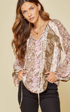 Andre by Unit Mixed Print Peasant Blouse