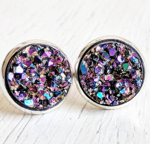 Jenna Scifres Ultra Violet Druzy Silver Stud Earrings