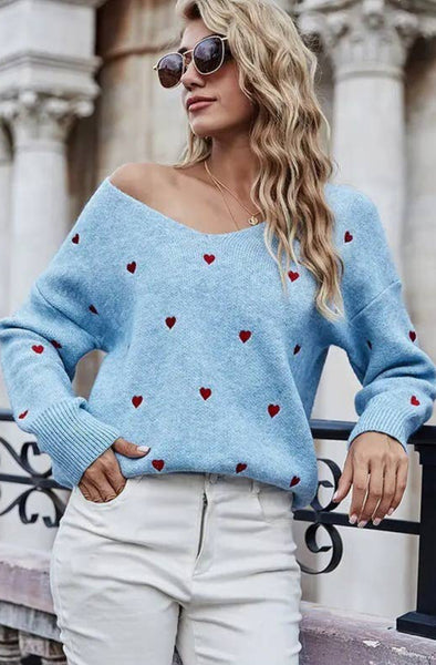 Esley Embroidered Heart Eyelash Knit Sweater