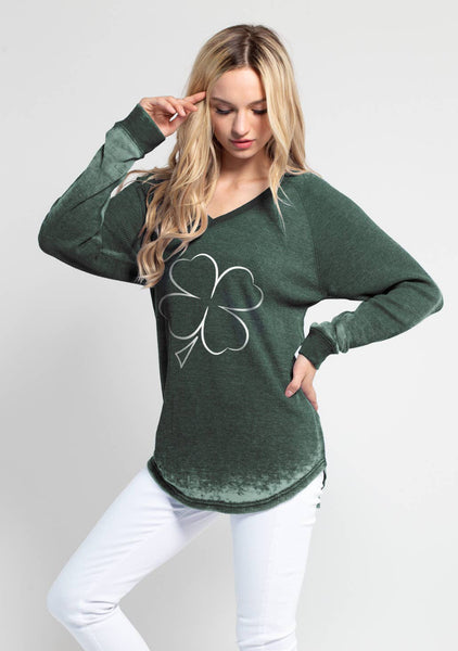 chicka-d Clover Outline Waffle Long Sleeve Top