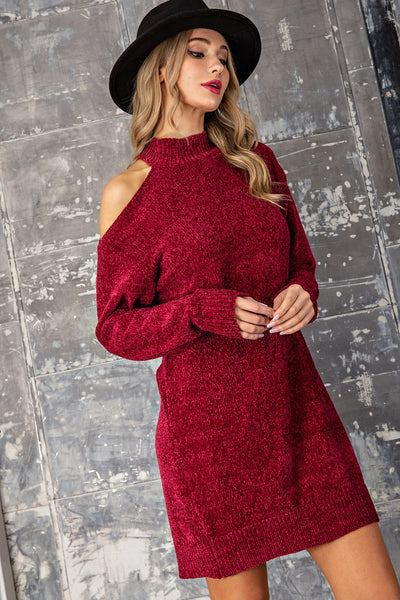 ee:some Cranberry One Shoulder Tunic Sweater/Dress