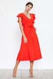 Jealous Tomato Coral Ruffle Sleeve Midi Dress