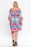 Flying Tomato Aztec & Floral Print Off the Shoulder Shift Dress