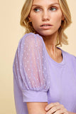 Les Amis Sheer Dotted Puff  Sleeve Tee