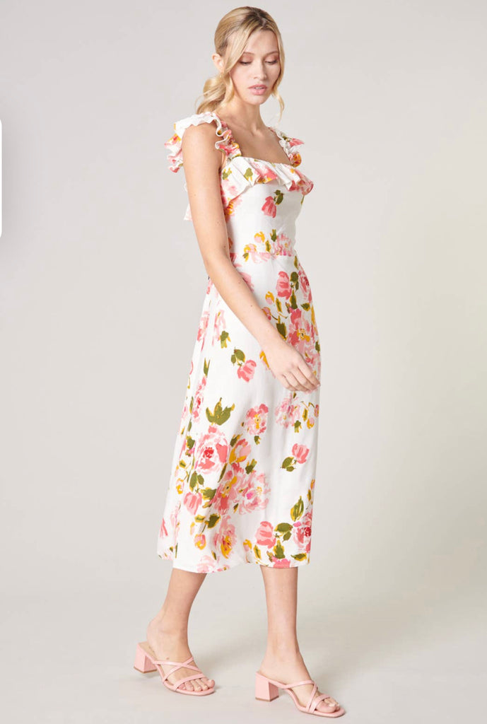 Sugar Lips Magdalena Floral Ruffle Trim Milo Midi Dress