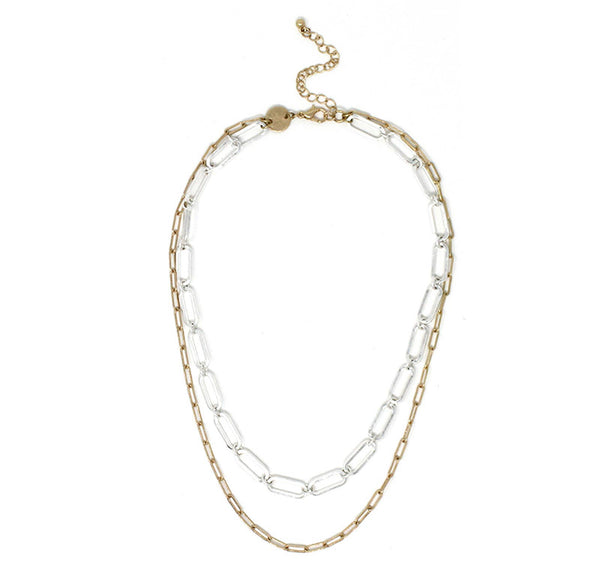 Meghan Browne Elwyn Silver Gold Double Strand Paper Clip Link Necklace