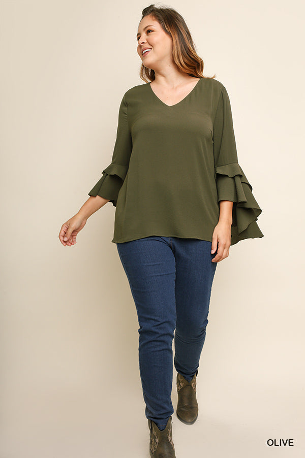 Umgee ruffle sleeve sales top