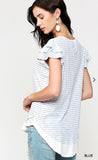 Blu Heaven Pinstriped Tiered Ruffle Sleeve Tunic Top with Rounded Hem