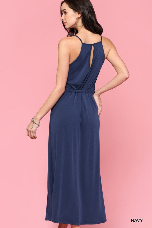 Blu Heaven Square Neck Spaghetti Strap Layered Midi Belted Dress – ReFINE309