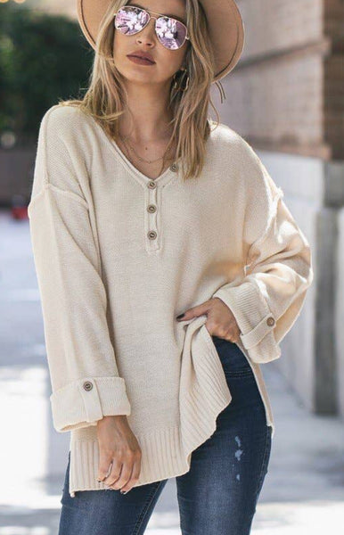 C+D+M Relaxed Cream V-Neck Sweater