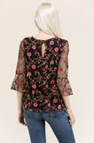 Vision Mesh Top with Floral Embroidery