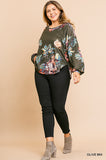 Umgee Floral Thermal Knit Long Sleeve Top-PLUS SIZE