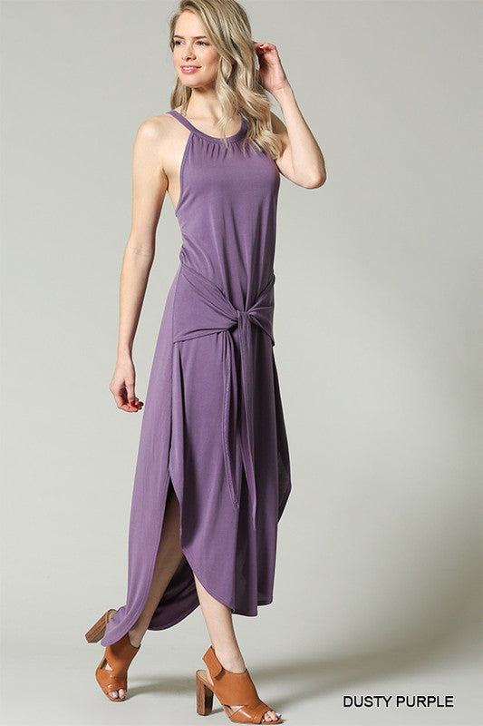 Blu Heaven Dusty Purple Tie Front Halter Maxi Dress ReFINE309