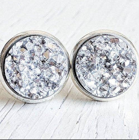 Jenna Scifres Silver Druzy Stud Earrings