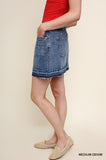 Umgee High Waist Denim Mini Skirt with Unfinished Hem