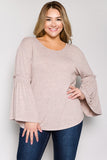 See and Be Seen Mauve Bell Sleeve Tie Back Top-PLUS SIZE