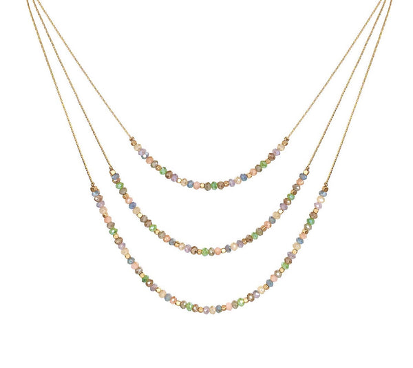 Meghan Browne Arkin  Multi Pastel Colored and Gold Tone Crystal Three Strand Necklace