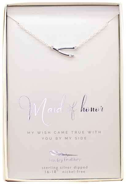 Lucky Feather Maid of Honor Thanks Necklace